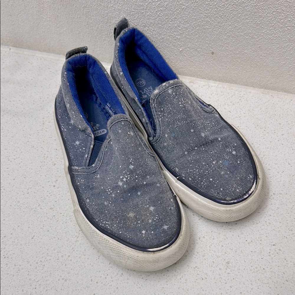 🌺 Kids Slip-On Shoes 11/12 - Blue Denim outer space theme Canvas Shoes
